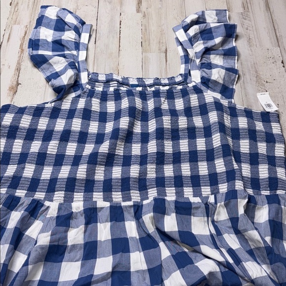 Old Navy Smocked Fit & Flare Mini Dress Plus Size 4X Flutter Sleeve Gingham Blue - Picture 7 of 15
